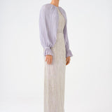 Chiffon Sleeves Belted Long Evening Dress with Stones - 9065C