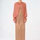Chiffon Sleeves Belted Long Evening Dress with Stones