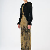 Chiffon Sleeves Belted Long Evening Dress with Stones - 9065C