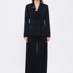 Collar Detailed Wide Leg Black Suit