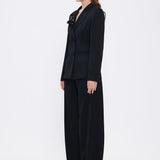 Collar Detailed Wide Leg Black Suit