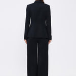 Collar Detailed Wide Leg Black Suit