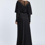 Long evening dress with collar embroidered slit - 2023