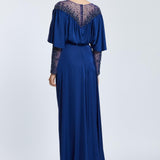 Long evening dress with collar embroidered slit - 2023