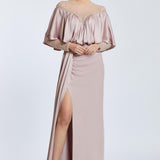 Long evening dress with collar embroidered slit - 2023