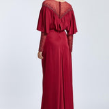 Long evening dress with collar embroidered slit - 2023