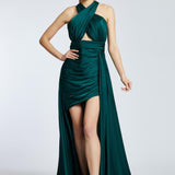 Cross Neck Long Tail Short Evening Dress - 2201