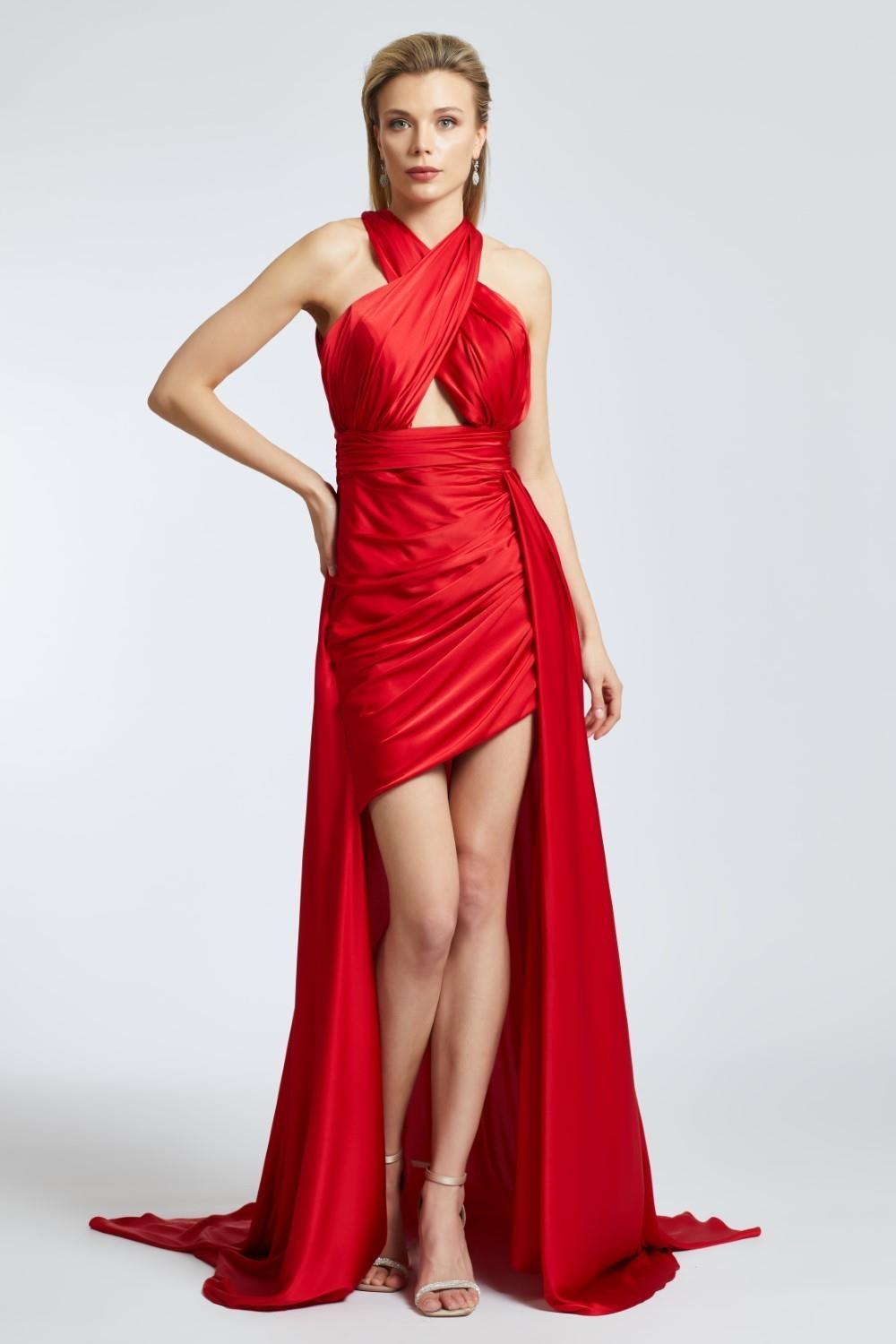 Cross Neck Long Tail Short Evening Dress