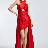 Cross Neck Long Tail Short Evening Dress - 2201