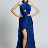 Cross Neck Long Tail Short Evening Dress - 2201