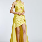 Cross Neck Long Tail Short Evening Dress