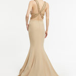Embroidered Fabric Stone Embroidered Decollete Long Evening Dress