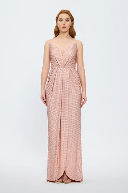 Dragee Collar Stone Embroidered Long Evening Dress