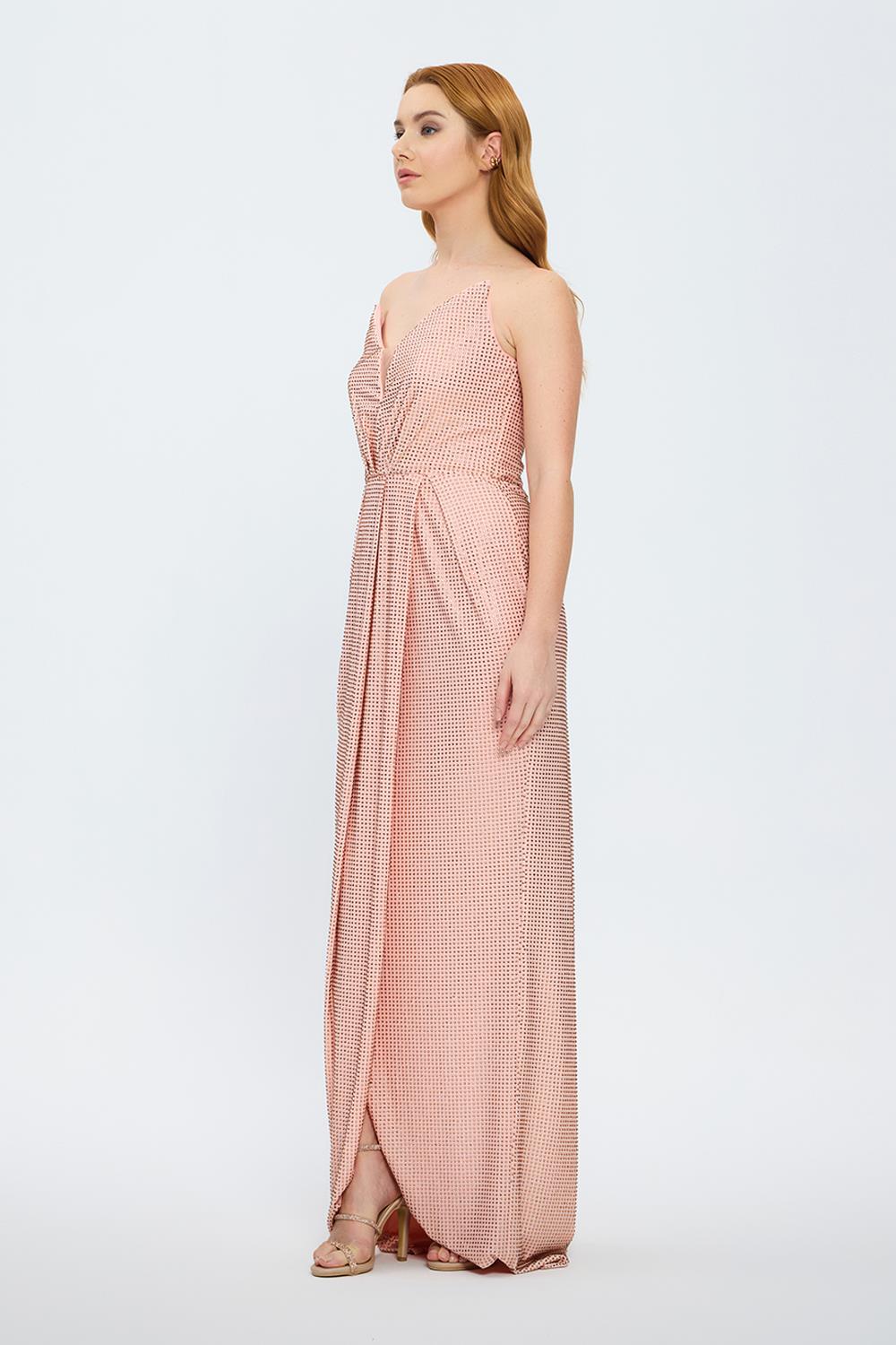 Dragee Collar Stone Embroidered Long Evening Dress