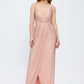 Dragee Collar Stone Embroidered Long Evening Dress