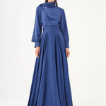 Shawl Stand Collar Hijab Long Evening Dresss