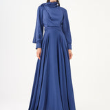 Shawl Stand Collar Hijab Long Evening Dresss