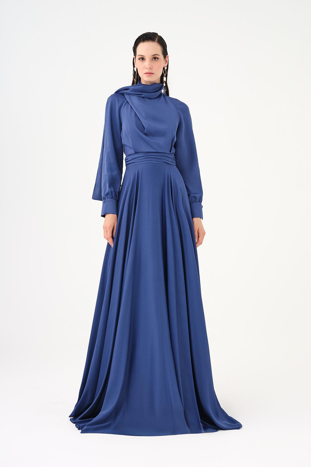 Shawl Stand Collar Hijab Long Evening Dresss