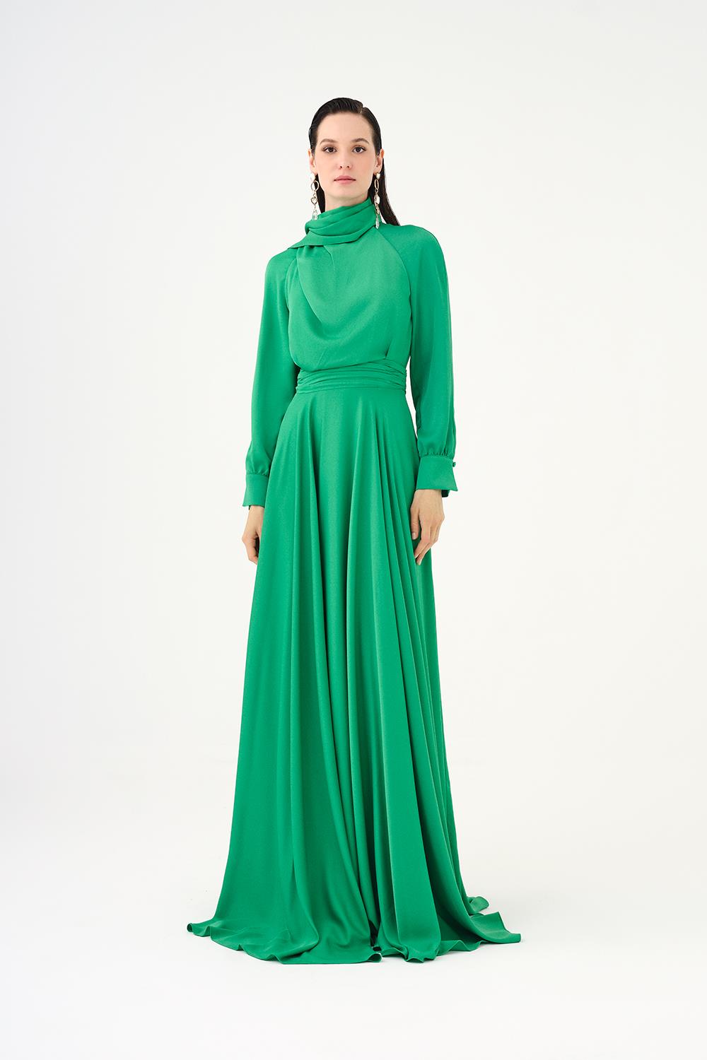 Shawl Stand Collar Hijab Long Evening Dresss