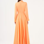 Drape Detailed Stand Collar Satin Long Evening Dress