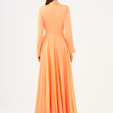 Drape Detailed Stand Collar Satin Long Evening Dress