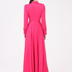 Drape Detailed Stand Collar Satin Long Evening Dress