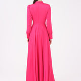 Drape Detailed Stand Collar Satin Long Evening Dress