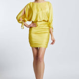 Draped Balloon Sleeve Short Evening Dress