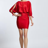 Draped Balloon Sleeve Short Evening Dress - 2200