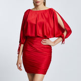 Draped Balloon Sleeve Short Evening Dress - 2200