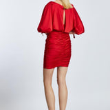 Draped Balloon Sleeve Short Evening Dress - 2200