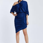 Draped Balloon Sleeve Short Evening Dress