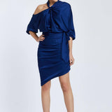 Draped Balloon Sleeve Short Evening Dress