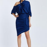 Draped Balloon Sleeve Short Evening Dress - 2200