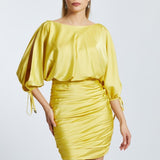 Draped Balloon Sleeve Short Evening Dress - 2200