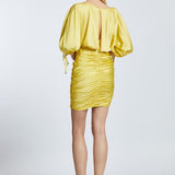 Draped Balloon Sleeve Short Evening Dress - 2200