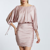 Draped Balloon Sleeve Short Evening Dress - 2200