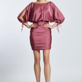 Draped Balloon Sleeve Short Evening Dress - 2200