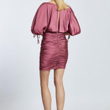 Draped Balloon Sleeve Short Evening Dress - 2200