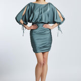 Draped Balloon Sleeve Short Evening Dress - 2200