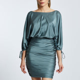 Draped Balloon Sleeve Short Evening Dress - 2200