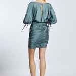 Draped Balloon Sleeve Short Evening Dress