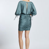 Draped Balloon Sleeve Short Evening Dress - 2200