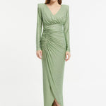 Draped Rhinestone Applied Fabric Long Dress