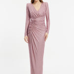 Draped Rhinestone Applied Fabric Long Dress