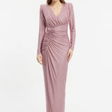 Draped Rhinestone Applied Fabric Long Dress