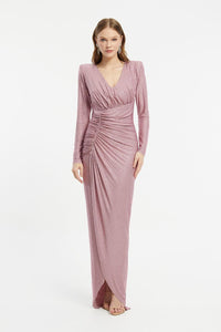 Draped Rhinestone Applied Fabric Long Dress