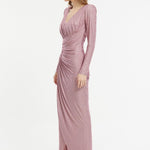 Draped Rhinestone Applied Fabric Long Dress