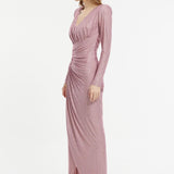 Draped Rhinestone Applied Fabric Long Dress