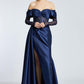 Draped Embroidered Long Evening Dress